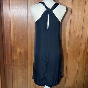 Women’s xs silky knee length flowy goddess knot back detail little black dress